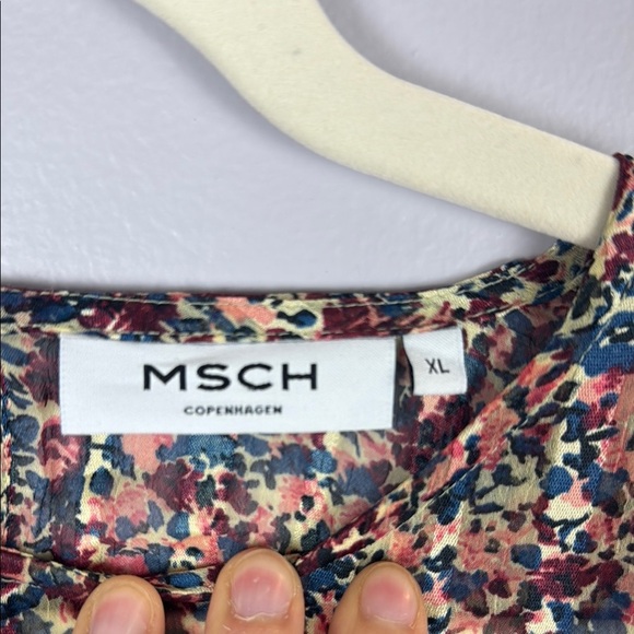 MSCH Copenhagen Kaline Floral Long Sleeve Side Smocked Blouse Size XL - Picture 3 of 10